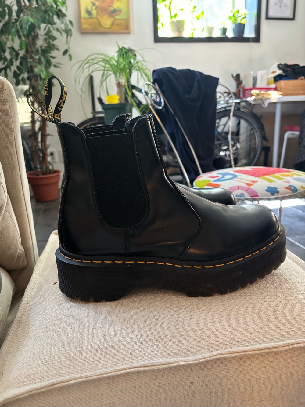 Dr. Martens Black Leather Chelsea Boot with Yellow Stitching